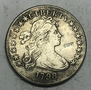1798 Prehodil Poprsie Dolár (15 hviezdy na Averze EAGLE A ŠTÍT na Zadnej strane) Strieborné Pozlátené Mince Presná Kópia