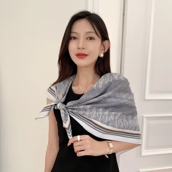 2022 jar nový štýl 90 veľký štvorcový šál žena elegantné kórejský štýl keper módne geometrické tlač hodvábna šatka