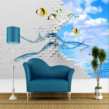 3D Tehlovej Steny Ocean World Stenu Profesionálna Výroba Tapiet nástenná maľba Vlastné Fotografie na Stenu