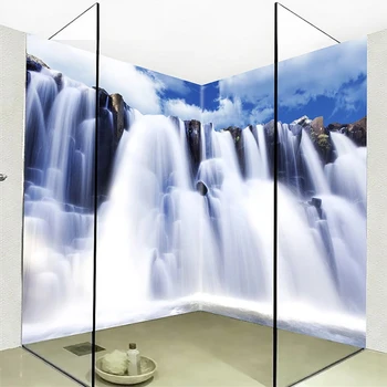 3D Vodopád Krajiny nástennú maľbu, Tapety Kúpeľni PVC Samolepiace Nepremokavé Nástenné Maľby prírodná Scenéria Tvorivé Samolepky na Stenu