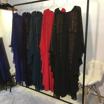 Abaya Drahokamu Batwing Rukáv Arabských Jilbab Otvoriť Kimono Turecký Šifón Moslimských Žien Maxi Šaty, Voľné Bangladéš Afriky Oblečenie