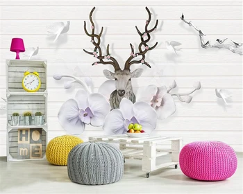 Beibehang 3D Tapeta Plastický nástenná maľba Nordic Stereo Jeleň Kvetinové Pozadie Obývacia Izba, Spálňa, TV nástennú maľbu, tapety na steny, 3 d