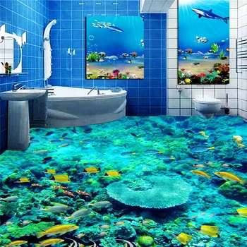 beibehang ryby Podmorský Svet, wc Foto Poschodí 3DWallpaper Kúpeľni Podlahové nástenná maľba-3d PVC Stenu, papierové samolepiace nálepky na stenu