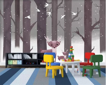beibehang Vlastné Akúkoľvek Veľkosť 3d Tapety nástenná maľba Zimnom lese cartoon jeleň detskej izbe, TV joj, Steny 3d tapeta behang