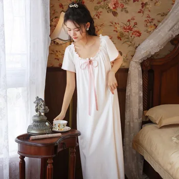 Biele Elegantné Ženy Nightgown Sexy Čipkou Nightdress Voľné Sleepwear Lete Nové Sleepshirts Vintage Sleepdress Intímne Pyžamá