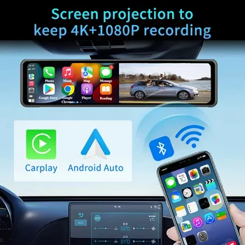 Carplay Bezdrôtový 12 Palcový Modrý Zub Android Auto WiFi Auta DVR Duálne Kamery Nahrávanie 4K+1080P APLIKÁCIU Ovládať Multimediálny Prehrávač