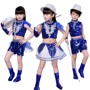 Detské Jazz Tanečné Kostýmy Flitrami Šaty Modernej Fáze Výkonu Oblečenie Street Dance Princezná Horkú Fleabane Sukne