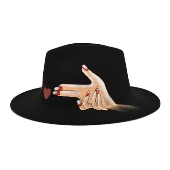 Elegantné dámske Nové Ručne Maľované Vlnená Čiapka Top Hat pánske Slnečné Klobúk Jazz Klobúk Módne Vintage Široký Okraj Fedora