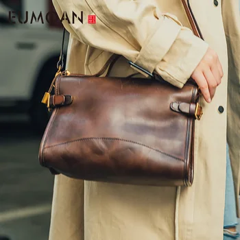 EUMOAN Crossbody taška ženské nové ručné kožený retro bežné hlavu vrstva cowhide ručné jediný ramenný kožený žena taška