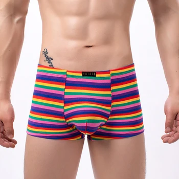 EUR Veľkosť Sexy Bielizeň Mužov Boxery Rainbow Prúžok boxerky Pánske Low Nárast Priedušná Spodky U Puzdro Nohavičky Bielizeň