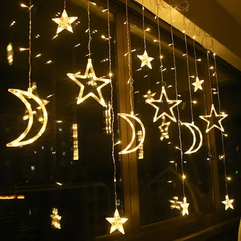 Fairy Star Mesiac Led Reťazec Svetlá EÚ Plug Dekorácie pre Domov Izba Dovolenku Osvetlenie Eid Mubarak Záclony Lampa Vonkajší Dekor Nové
