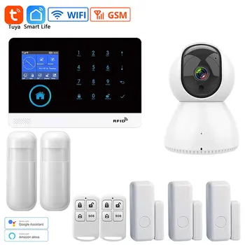 GSM Wifi Alarm Systém Smart Home Security 2,4-Palcový Farebný Displej Bezdrôtový Vnútorné Kamery Infračervený Detektor Pohybu Senzor Dverí Auta
