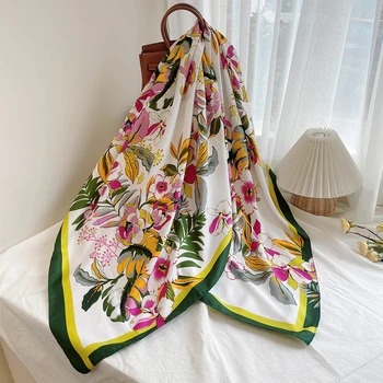 Jar, Jeseň Fashion Design Travel Šatkou kvetov Vytlačené Žena, Veľká Veľkosť 130 cm Štvorcových Keper Šatku Moslimských Hidžáb