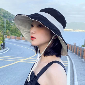 Kórejský Black Vedierko Hat Ženy 2021 Anti-úpal Harajuku Rybár Klobúk Dievčatá Vedro Spp Reverzibilné Ženy Pláži Bob Klobúky Panama