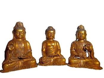 LAOJUNLU Čistý Liate Bronzové Pozlátené Sochy Budhu Sada Troch Západných Tri Posvätné Budhov 41 cm Vysoký Čínsky Tradičný Štýl