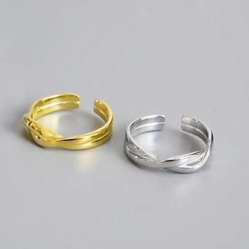 LKO Reálne 925 Sterling Silver Prepletené Prst Prstene Pre Ženy, Otvorené Nastaviteľný Krúžok pre Milovníkov Trendy Jednoduché Šperky, Ozdoby
