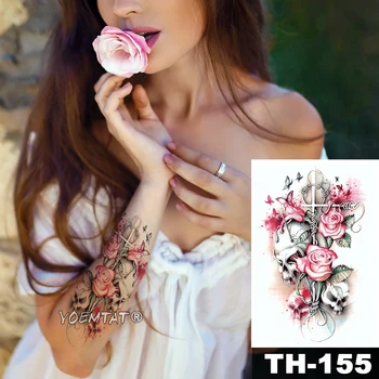 Nepremokavé Dočasné Tetovanie Nálepka Kríž ruže kvet lebky vzor Vody Prenos motýľ body art flash falošné tetovanie