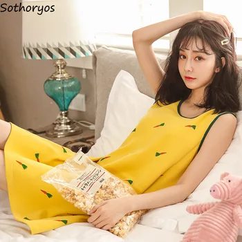 Nightgowns Ženy Bez Rukávov Cartoon Voľné Príležitostné Letné Sleepwear Kórejský Módne Mäkké Pohodlie Iny Harajuku Kawaii Jednoduché Vintage