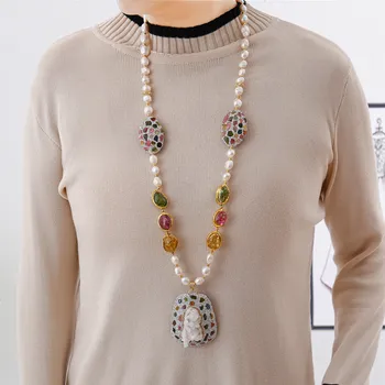 Prírodná biela crystal turmalín embellishment prívesok farebné crystal perličiek náhrdelník žien svetlo luxusné príslušenstvo
