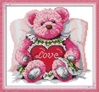 Ružové medveď cross stitch auta 14ct 11ct počítať vytlačiť plátno stehov výšivky HOBBY ručné vyšívanie plus