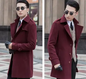 S-9XL ! 2016 pánske oblečenie tepelnej zimný kabát slim vrchné oblečenie stredne dlhé cashmere kabát muž výkopu vrchné oblečenie plus veľkosť