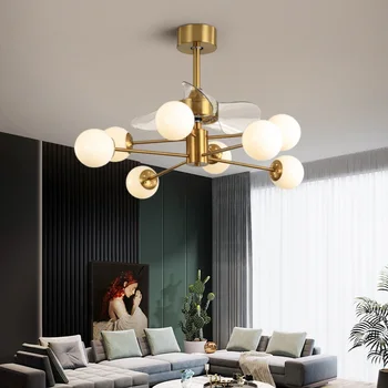 Sklo stropný Ventilátor Svetlo Moderný minimalistický neviditeľné stropný ventilátor lampa jedáleň, obývacia izba, spálňa domácnosti elektrický ventilátor lampa