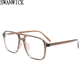 Swanwick kórejský štýl námestie okuliare, rám mužov TR90 dvojitý most retro vintage okuliare, optické ženy acetát hnedá šedá darček
