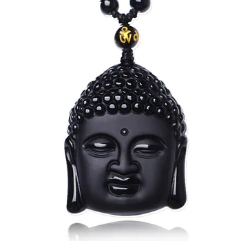 T120 Kaiguang Obsidian Buddha Hlavu Budhu Prívesok Mužov a Žien Crystal Náhrdelník Páru Šperky Sveter Reťazca