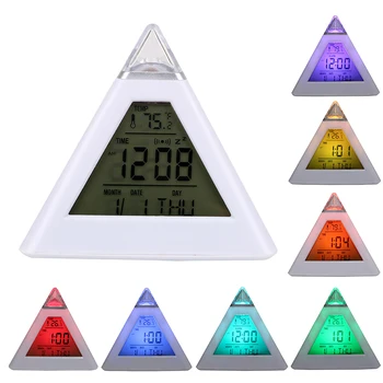 Trojuholník Pyramídové Farebné Podsvietenie Zmeniť Hodiny Perpetual Calendar Teplomer Digitálny Budík