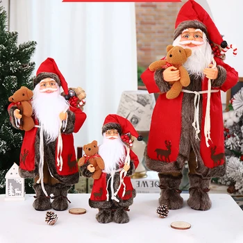 Vianočné Santa Claus Ozdoby Stojí Santa Claus Bábika s Medveď Textílie Ozdoby Vianočné Oblečenie pre Bábiky Hračky pre Deti, Darčeky