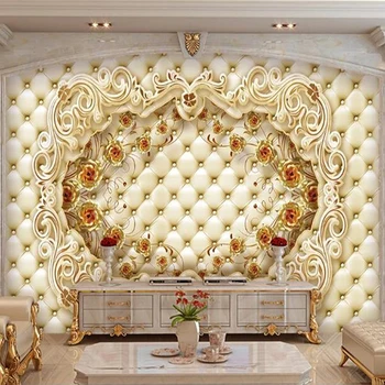Vlastné 3D Tapety Maľby Európsky Štýl Zlaté Ruže Kvet Luxusné Mäkké Package Obývacia Izba Gauč TV joj Wall Art nástenná maľba