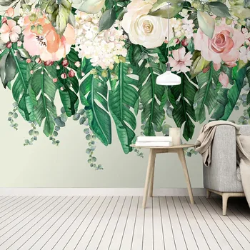 Vlastné Moderného Umenia Rastlina, Kvet, Zelené lístie Foto nástennú maľbu Štúdia Obývacia Izba, Spálňa Reštaurácia Dekorácie Abstraktných De Parede 3D