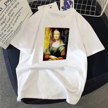 Vtip Mona Lisa T Shirt Ženy Osobnosti Módne Tričko Lete Harajuku Estetika Krátky Rukáv Biele Topy Žena T-shirt