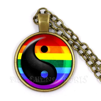 Yin&Yang Rainbow 25 mm Sklo Dome Náhrdelník Prívesok Pre Ženy, Mužov Gay A Lesbickej Hrdosti Šperky Hitparáde Demonštrácia Darček