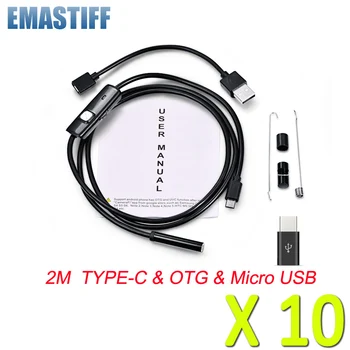 10PCS 2M TYP-C OTG USB 7mm Endoskopu Fotoaparát Flexibilné Vodotesný IP67 priemyselný Endoskop Fotoaparát Android Telefón PC Nastaviteľné
