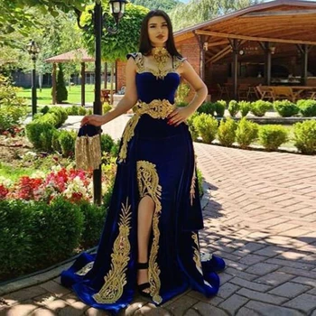 14452#IENA arabčina Večerné Šaty s Odnímateľnou Sukne Dva Kusy Modrého Maroko Kaftan Morská víla Formálne Velvet Prom Party Šaty