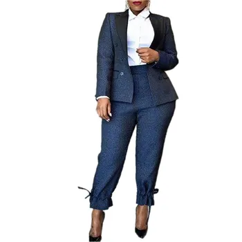 2 Kus Nohavice Sady Pre Ženy Office Nosenie Afriky Pevné Nohavice Sako Vyhovovali OL Formálne Pracovné Oblečenie Dlhý Rukáv Fashion Dve Kus Sui