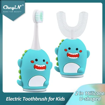 2 v 1 Deti Sonická Elektrická zubná Kefka Nabíjateľná U-tvarované Silikónové zubná Kefka pre Deti Nepremokavé Automatické Čistejšie Zuby