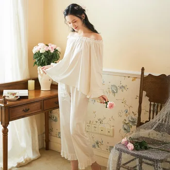 2023 Bavlna Pevné Pyžamo Dlhý Rukáv Pyžamá Ženy Sexy Pijama Mujer Plavky Domáce Oblečenie Spánku Nastaviť H301