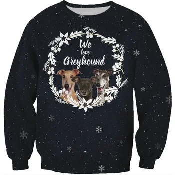 3D Vytlačené Mikina Vianočný darček Greyhound Psov Pulóver Unisex Vianoce Dlhé rukávy Okrúhle Krčný Veľkoobchod