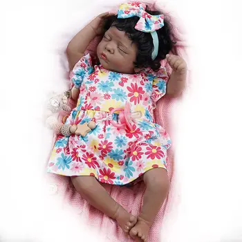48 cm African American Baby Doll Rómov Spanie Dieťa Dievča Čiernej Kože 19 Palcov Ručné Korene Vlasov Darček k Narodeninám Hračka