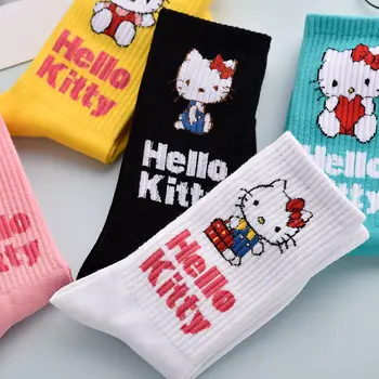 5 ks Sanrios Dobrý deň, Kittys Bavlnené Ponožky Dievča Anime Tiktoks Obrázok Škole Štýl Kawaii Cartoon Vysokej Trubice Farby Bavlna Hromadu Ponožky