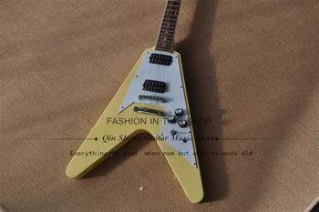 6-Reťazcové Elektrické Gitary,tvaru V, Gitara,Žltá krku cez mahagón telo, Chrome most, 2 snímače
