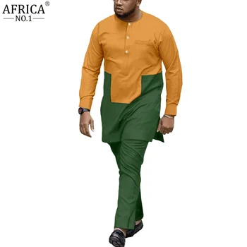Africké pánske Tričko + Nohavice 2 Dielna Sada Business Bežné Africký Štýl Oblečenie