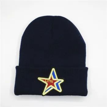 Bavlna Bar hviezdy výšivky Zahustiť pletené klobúk teplé zimné klobúk Skullies spp čiapočku klobúk pre mužov a ženy 34