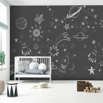 beibehang vlastné Cartoon čiernej a bielej raketa priestoru tapety pre obývacia izba dekorácie 3D nástenná maľba na stenu papier detskej izby