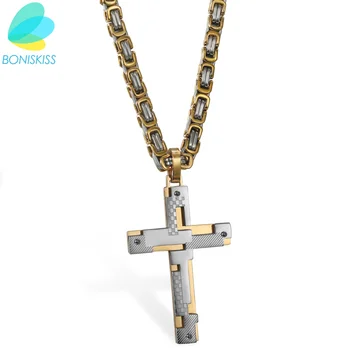 Boniskiss Kresťanský Kríž Náhrdelník Black/Gold/Silver Farba Nehrdzavejúcej Ocele S Príveskom & Reťazca Pre Mužov/Ženy Vianočný Darček Šperky