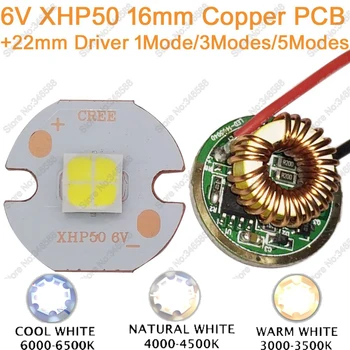 Cree XHP50 studená Biela Neutral Biela Teplá Biela Vysoký Výkon LED Žiarič 6V 16 mm Meď PCB + 22 mm 1Mode / 3modes / 5Modes Ovládač