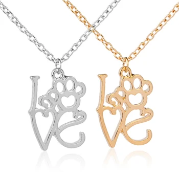 duté monogram lásky psa, mačky, pet packa vytlačí náhrdelníky jednoduché Šteňa Packa Srdce Pamätník šperky pre pet lover bestfriend náhrdelník