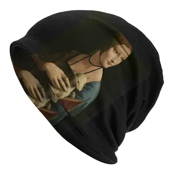 Dáma S Ermine Leonardo Da Vinci Kapoty Klobúky Ulici Skullies Čiapky Klobúk pre Mužov, Ženy Pletený Hat Teplá Unisex Čiapky